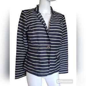 Banana Republic Womens Blazer Navy Blue With Ivory Stripe Italian Linen Sz10